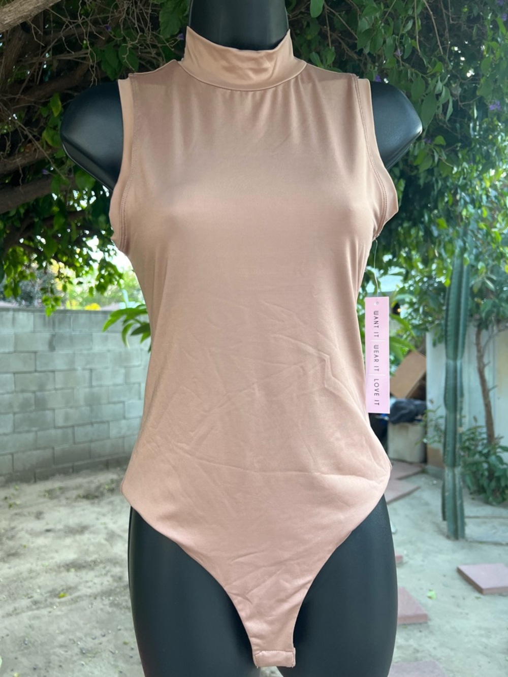 Crave Fame Sleeveless Mock Neck Bodysuit - Nude Blush